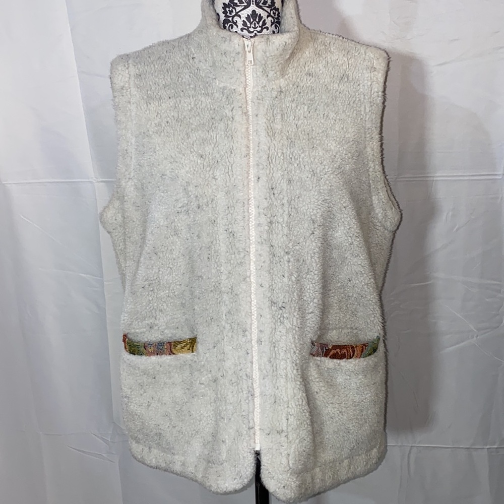 Vintage Orvis Sherpa Fleece Tapestry Trimmed Full Zip Vest Size Large - Picture 2 of 16